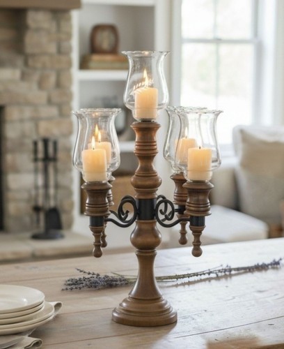 Vintage wooden candelabra - vintage,