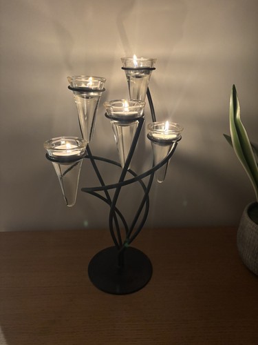 Black metal candle holder - candle,